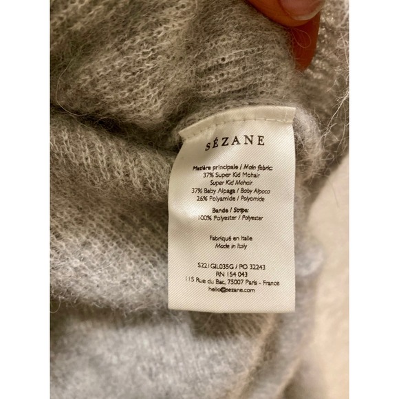 SEZANE Gaspar Cardigan Grey Super Kid Mohair Baby Alpaca Button Front Cardigan M - Picture 8 of 12
